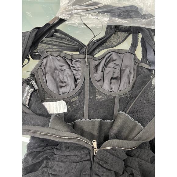 NWT Dolce & Gabbana Black lace-up corset midi Tulle Ruched Bustier Dress 46 XL - Picture 11 of 12